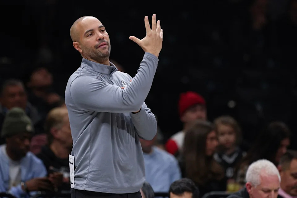 Nets head coach Jordi Fernandez reacts during the first quarter against the New Orleans Pelicans at Barclays Center. IMAGN IMAGES via Reuters Connect