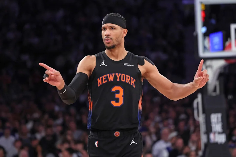 New York Knicks guard Josh Hart reacts after a call during the fourth quarter against the 76ers. Charles Wenzelberg / New York Post