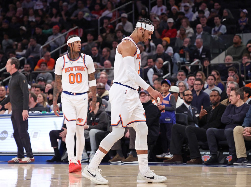 New York Knicks guard Josh Hart #3 walks off the court after taking foul shots during the fourth quarter.
