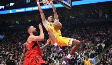 Lakers beat Raptors at buzzer as LeBron James’ double-digit scoring streak ends
