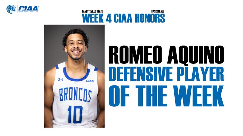 Aquino Named Week #4 CIAA Men's Basketball Defensive Player of the Week