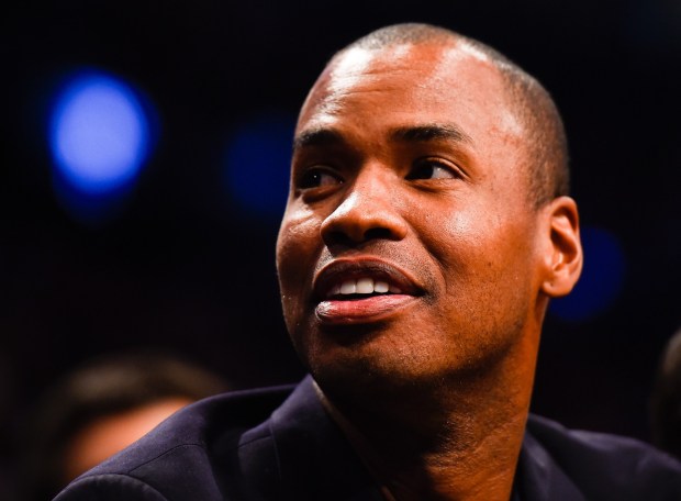 Jason Collins looks on in the first half during a game between the Nets and Bucks on Nov. 19, 2014, at the Barclays Center in New York. (Alex Goodlett/Getty Images)