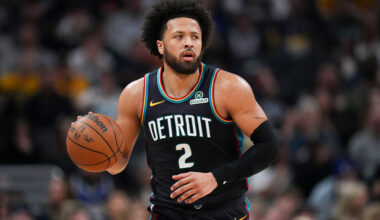 INDIANAPOLIS, INDIANA - NOVEMBER 24: Cade Cunningham #2 of the Detroit Pistons dribbles the ball in the first quarter against the Indiana Pacers at Gainbridge Fieldhouse on November 24, 2025 in Indianapolis, Indiana.