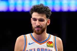 SALT LAKE CITY, UTAH - NOVEMBER 21: Chet Holmgren #7 of the Oklahoma City Thunder looks on during the second half of a 2025-26 Emirates Cup game against the Utah Jazz at the Delta Center on November 21, 2025 in Salt Lake City, Utah. NOTE TO USER: User expressly acknowledges and agrees that, by downloading and or using this photograph, User is consenting to the terms and conditions of the Getty Images License Agreement. (Photo by Alex Goodlett/Getty Images)