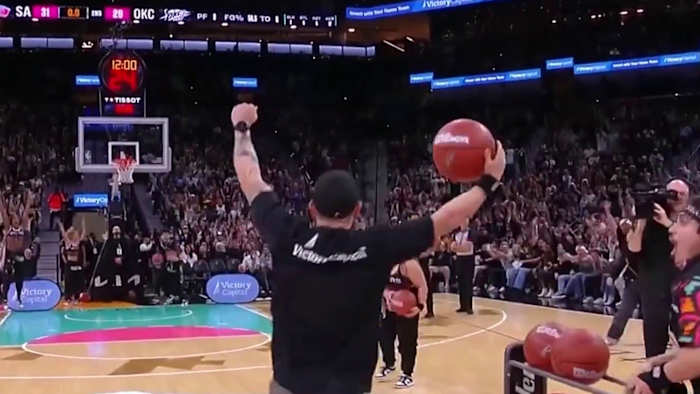 San Antonio veteran wins $10K prize in Half Court Hero Challenge at Spurs’ game