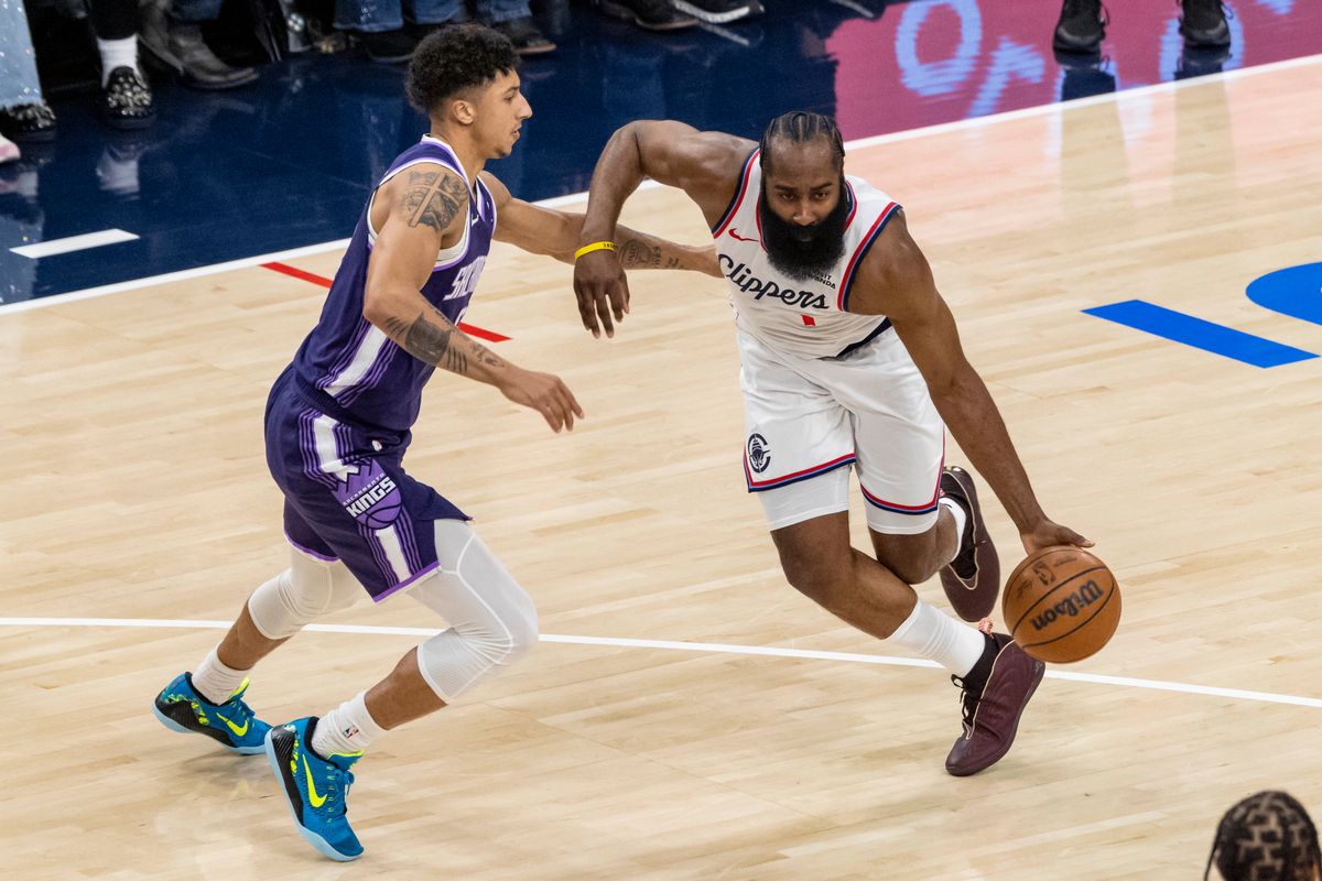 James Harden #1 of the LA Clippers drives towards the basket during an NBA basketball game against the Sacramento Kings, Tuesday December 30, 2025 in Inglewood, Calif. James Harden #1 of the LA Clippers drives towards the basket during an NBA basketball game against the Sacramento Kings, Tuesday December 30, 2025 in Inglewood, Calif.