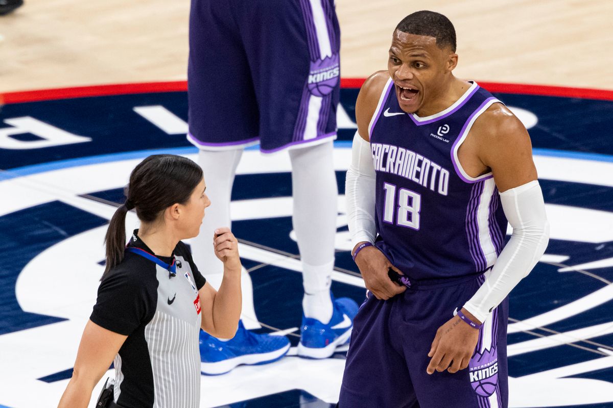 Russell Westbrook #18 of the Sacramento Kings pleads his case to the referee after getting a technical foul during an NBA basketball game against the LA Clippers, Tuesday December 30, 2025 in Inglewood, Calif. Russell Westbrook #18 of the Sacramento Kings pleads his case to the referee after getting a technical foul during an NBA basketball game against the LA Clippers, Tuesday December 30, 2025 in Inglewood, Calif.