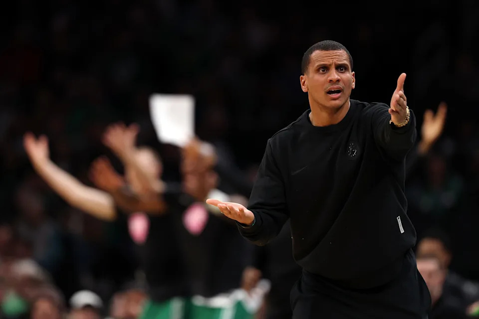 BOSTON, MASSACHUSETTS - NOVEMBER 23: Boston Celtics head coach Joe Mazzulla reacts during the second half at TD Garden on November 23, 2025 in Boston, Massachusetts. The Celtics defeat the Magic 138-129. NOTE TO USER: User expressly acknowledges and agrees that, by downloading and/or using this Photograph, user is consenting to the terms and conditions of the Getty Images License Agreement. (Photo by Maddie Meyer/Getty Images)
