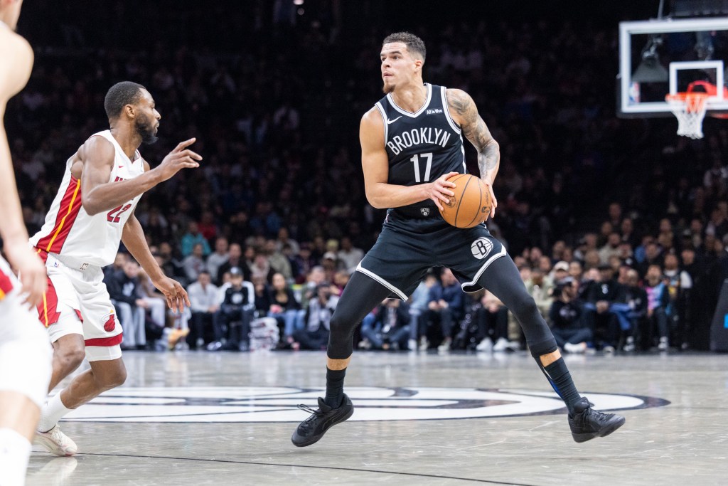 Michael Porter Jr. #17 of the Brooklyn Nets looks for an opening during the first half at Barclays Center, Thursday, Dec. 18, 2025, in Brooklyn, NY.