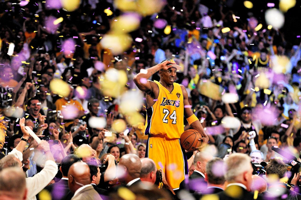 NBA Finals: Los Angeles Lakers Kobe Bryant (24) victorious after winning championship vs Boston Celtics. Game 7.