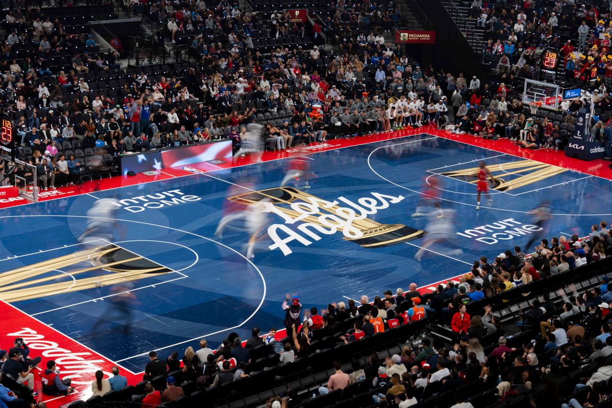 Los Angeles Clippers NBA Cup court during an NBA basketball game against the Memphis Grizzlies, Friday November 28th, 2025 in Los Angeles, California.