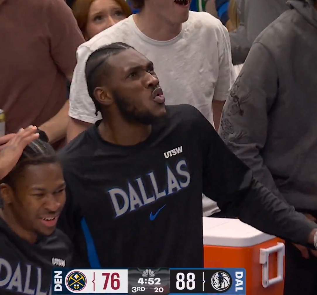 Moussa Cisse on the bench after Cooper Flagg’s dunk in the 3rd quarter of the game against Denver