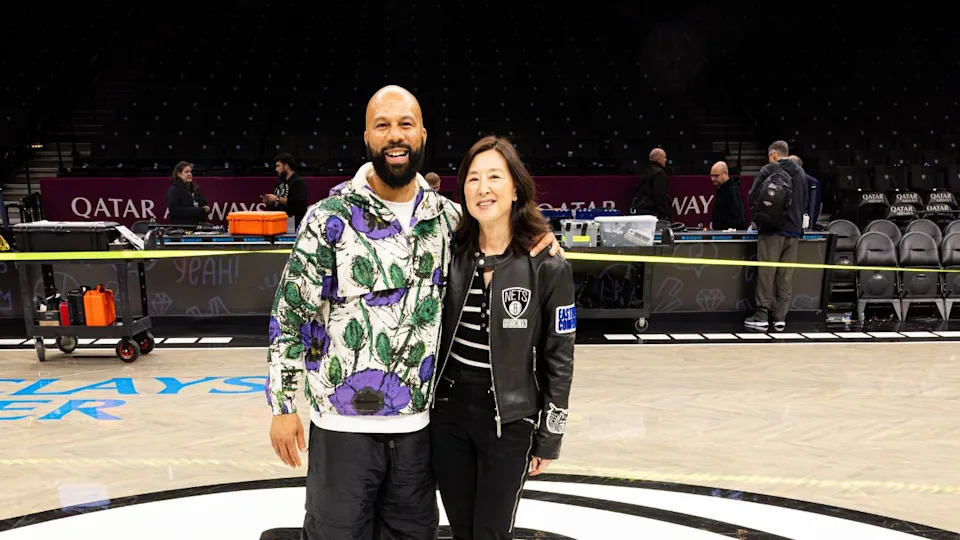 December 6, 2025: Artist and entrepreneur Common with Brooklyn Nets and New York Liberty co-owner, Clara Wu Tsai at Barclays Center in Brooklyn, NY. Photo via BSE Global