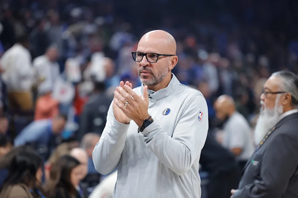 Dec 5, 2025; Oklahoma City, Oklahoma, USA; Dallas Mavericks head coach Jason Kidd before the start of a game against the Oklahoma City Thunder at Paycom Center. Mandatory Credit: Alonzo Adams-Imagn Images