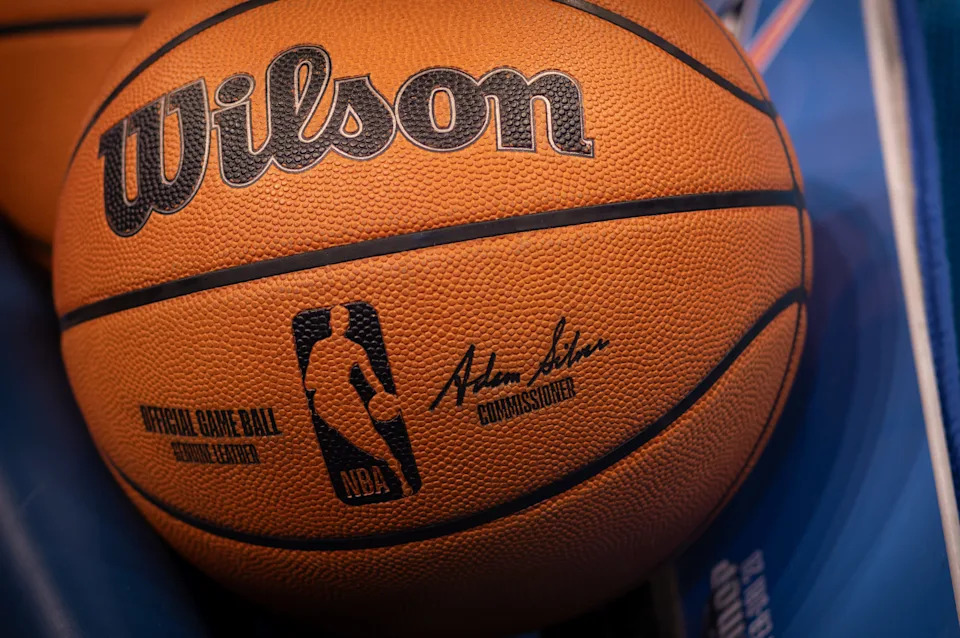 OKLAHOMA CITY, OKLAHOMA - DECEMBER 05: Practice ball sits court side prior to the game between the Oklahoma City Thunder and the Dallas Mavericks at the Paycom Center on December 5, 2025 in Oklahoma City, Oklahoma. NOTE TO USER: User expressly acknowledges and agrees that, by downloading and or using this photograph, User is consenting to the terms and conditions of the Getty Images License Agreement. (Photo by William Purnell/Getty Images)