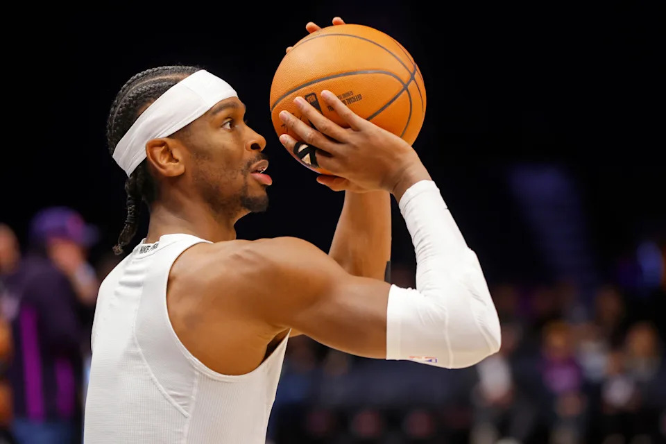 Dec 19, 2025; Minneapolis, Minnesota, USA; Oklahoma City Thunder guard Shai Gilgeous-Alexander (2) prepares to play the Minnesota Timberwolves before the game at Target Center. Mandatory Credit: Bruce Kluckhohn-Imagn Images