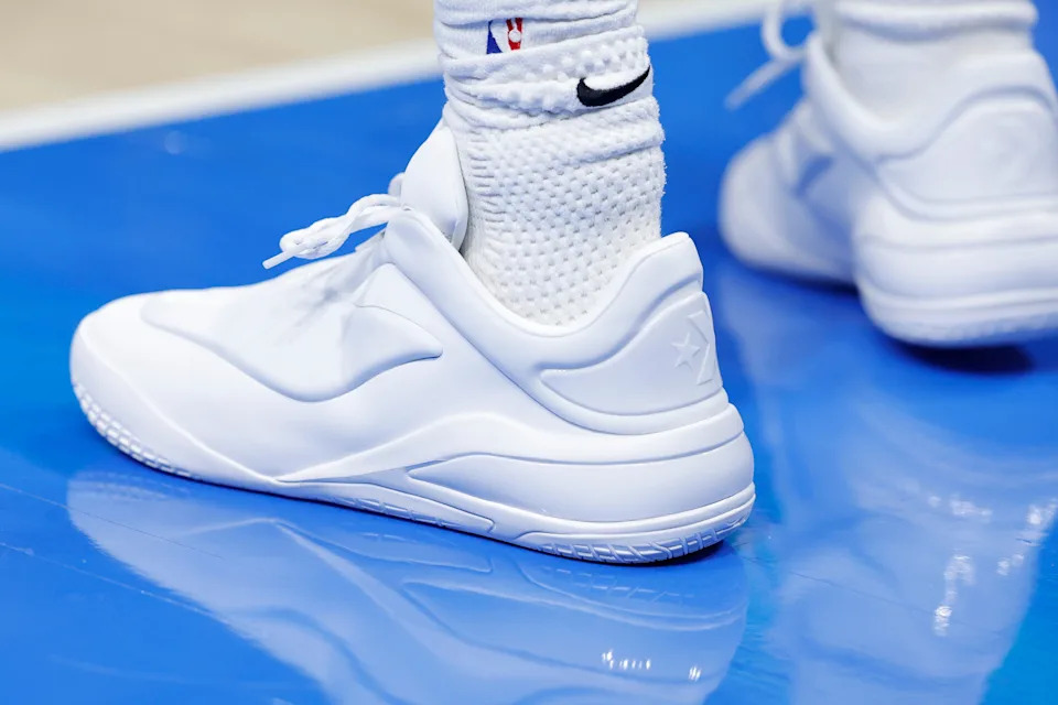 Dec 28, 2025; Oklahoma City, Oklahoma, USA; A close up view of Oklahoma City Thunder guard Shai Gilgeous-Alexander’s shoes during the second quarter against the Philadelphia 76ers at Paycom Center. Mandatory Credit: Alonzo Adams-Imagn Images