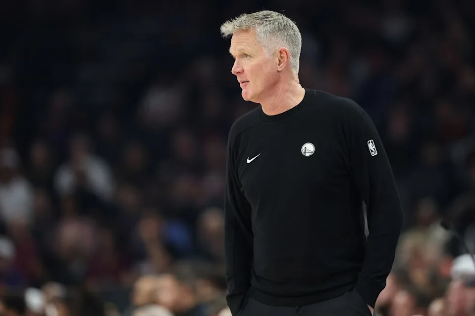 Head coach Steve Kerr of the Golden State Warriors looks on during the first half against the Phoenix Suns on December 18, 2025. Getty Images
