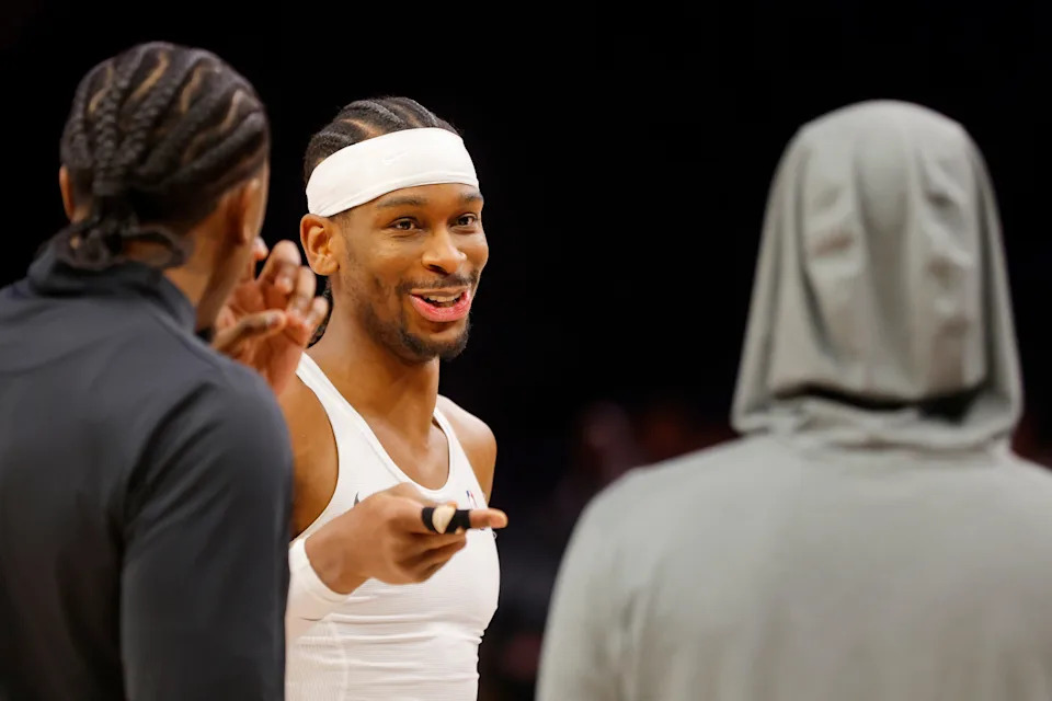 Dec 19, 2025; Minneapolis, Minnesota, USA; Oklahoma City Thunder guard Shai Gilgeous-Alexander (2) prepares to play the Minnesota Timberwolves before the game at Target Center. Mandatory Credit: Bruce Kluckhohn-Imagn Images