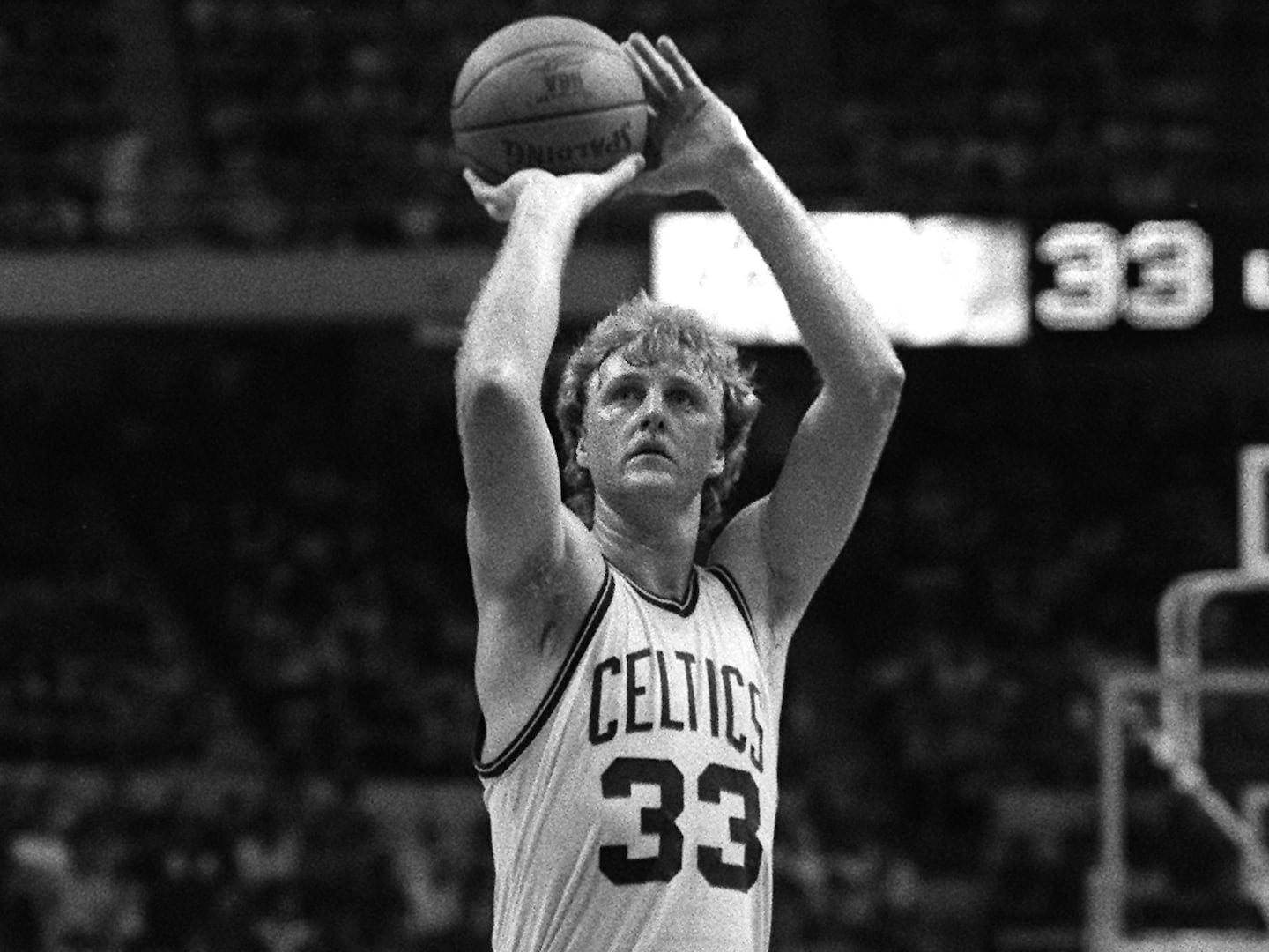 Boston Celtics vs LA Lakers-5/27/ 1984- Boston Garden- Larry Bird at the free throw line takes aim in the 2nd qtr.