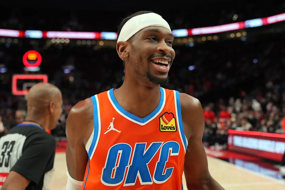 PORTLAND, OREGON - NOVEMBER 30: Shai Gilgeous-Alexander #2 of the Oklahoma City Thunder leaves the court following a win over the Portland Trail Blazers at Moda Center on November 30, 2025 in Portland, Oregon. NOTE TO USER: User expressly acknowledges and agrees that, by downloading and or using this photograph, User is consenting to the terms and conditions of the Getty Images License Agreement. (Photo by Soobum Im/Getty Images)
