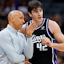 Sacramento Kings head coach Doug Christie talks with center Maxime Raynaud (42) during the fourth quarter against the Denver Nuggets at Golden 1 Center.