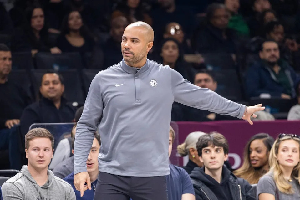 Jordi Fernandez of the Brooklyn Nets reacts on the sideline. Corey Sipkin for the NY POST