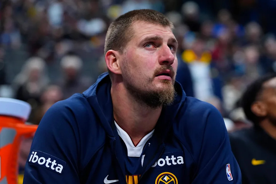 Denver Nuggets center Nikola Jokic (15) during an NBA game. © Ron Chenoy-Imagn Images