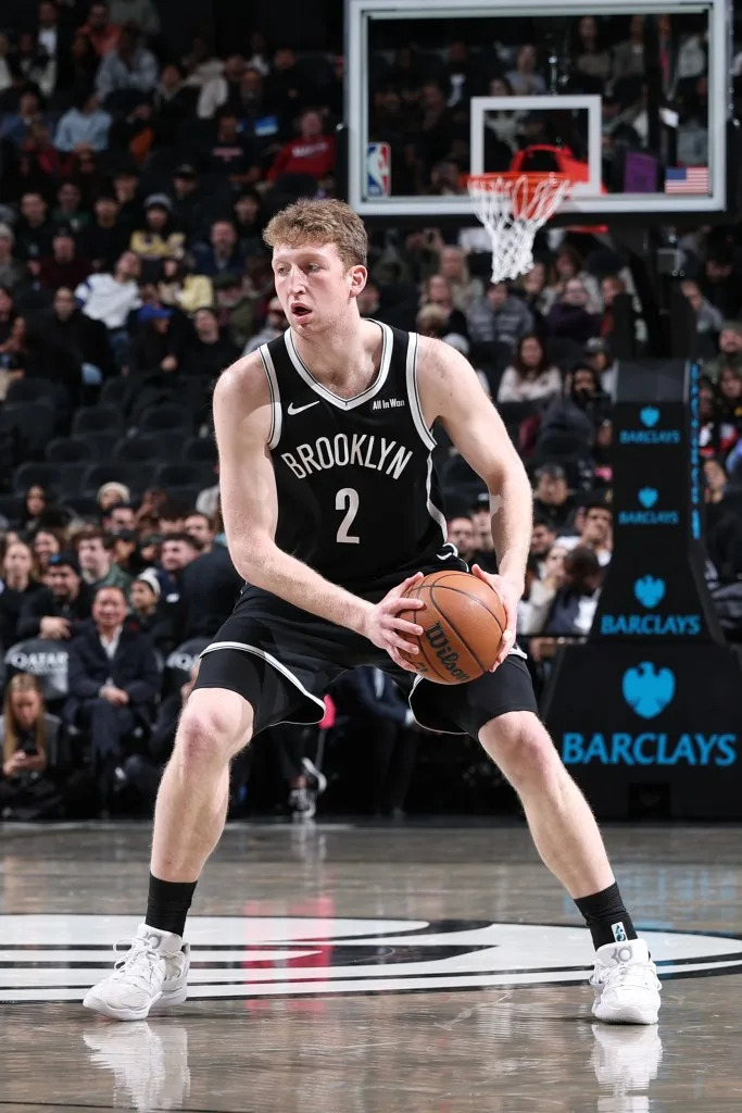 Danny Wolf #2 of the Brooklyn Nets handles the ball during the game against the Utah Jazz on December 4, 2025. NBAE via Getty Images