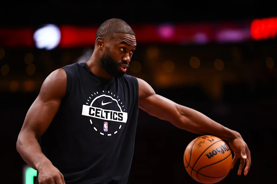 TORONTO, CANADA - DECEMBER 7: Jaylen Brown #7 of the Boston Celtics warms up ahead of their NBA game against the Toronto Raptors at Scotiabank Arena on December 7, 2025 in Toronto, Ontario, Canada. NOTE TO USER: User expressly acknowledges and agrees that, by downloading and/or using this Photograph, user is consenting to the terms and conditions of the Getty Images License Agreement (Photo by Cole Burston/Getty Images)