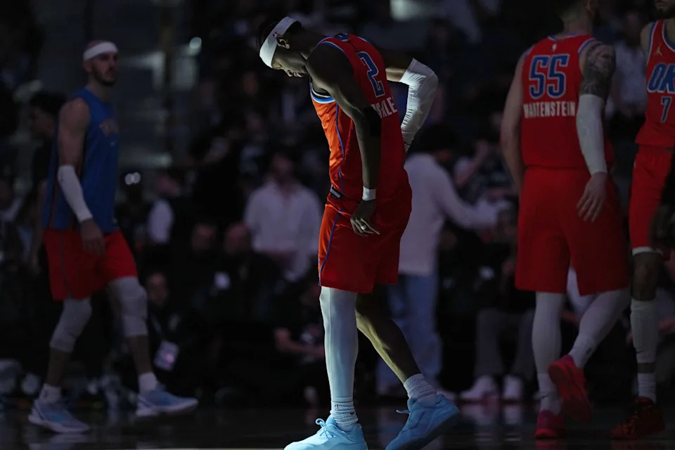 Dec 23, 2025; San Antonio, Texas, USA; Oklahoma City Thunder guard Shai Gilgeous-Alexander (2) before the second half against the San Antonio Spurs at Frost Bank Center. Mandatory Credit: Scott Wachter-Imagn Images