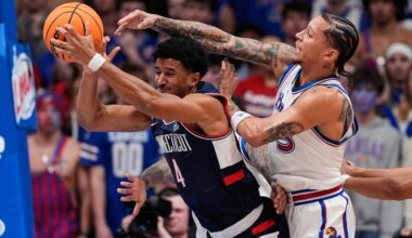 UConn holds on for first-ever win over Kansas