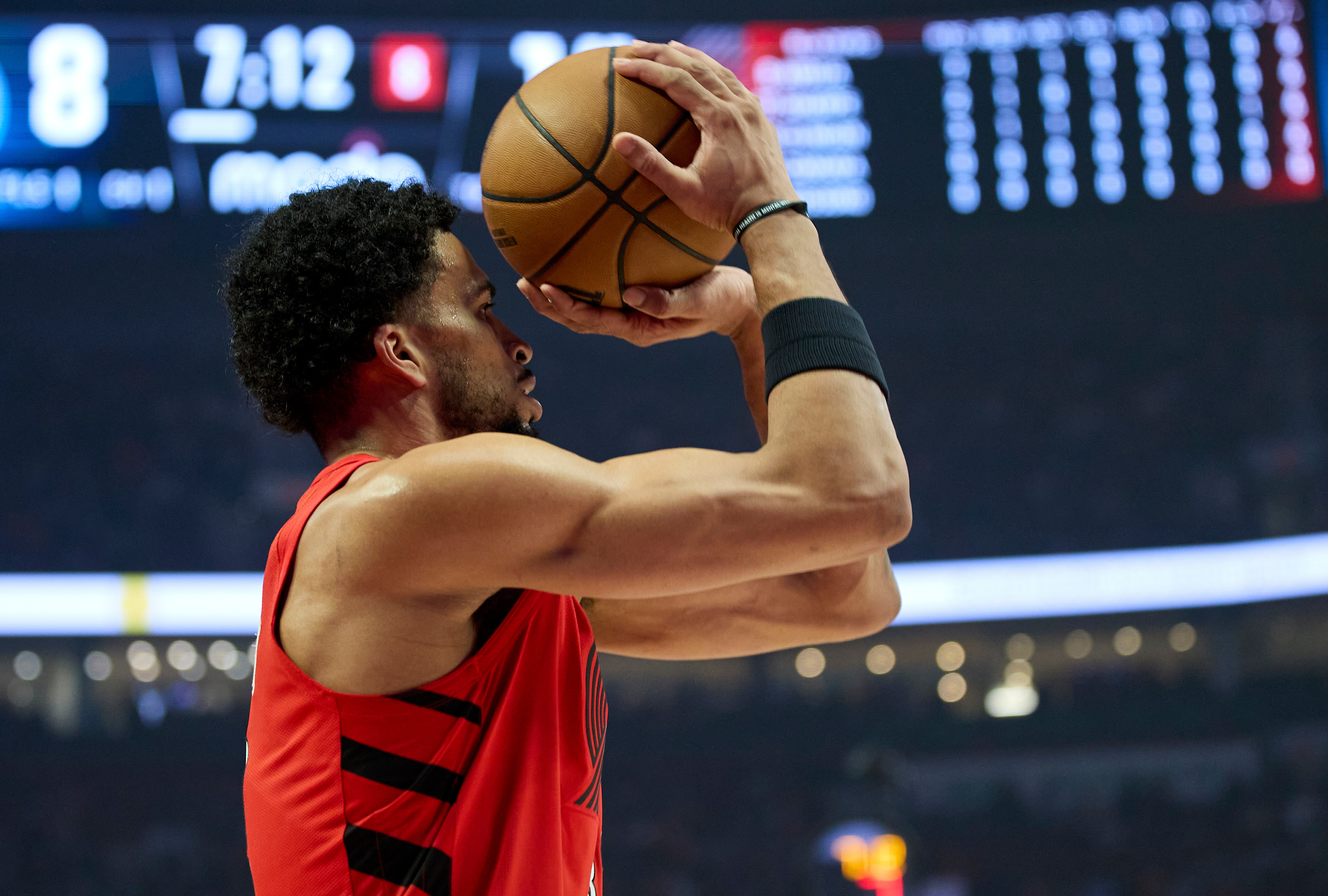 Portland Trail Blazers forward Toumani Camara prepares to shoot against...