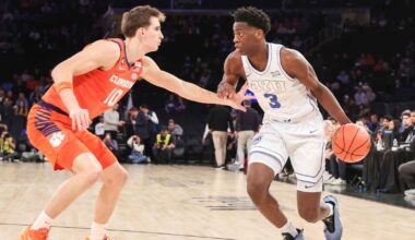 UConn Huskies head coach Dan Hurley reacts to a call in the first half against the Florida Gators at Madison Square Garden.