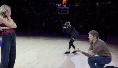 Bridger Gose proposes to his girlfriend Paige Anne after she finishes singing the national anthem a...