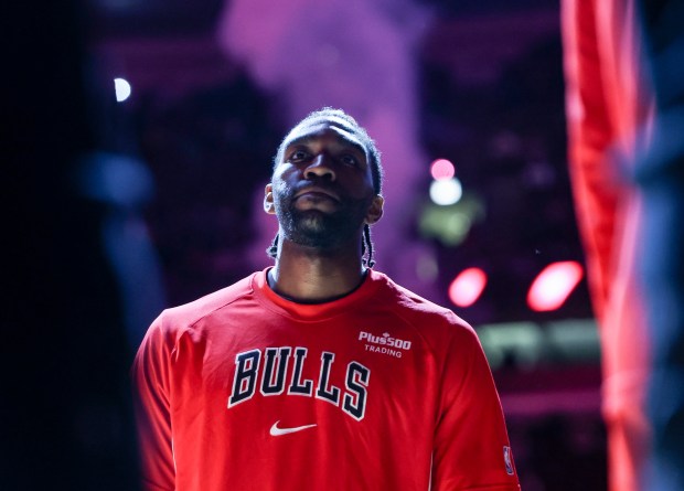 Chicago Bulls forward Patrick Williams (44) stands during player introductions before a game against the Golden State Warriors, Sunday, Dec. 7, 2025, at the United Center in Chicago. (Dominic Di Palermo/Chicago Tribune)