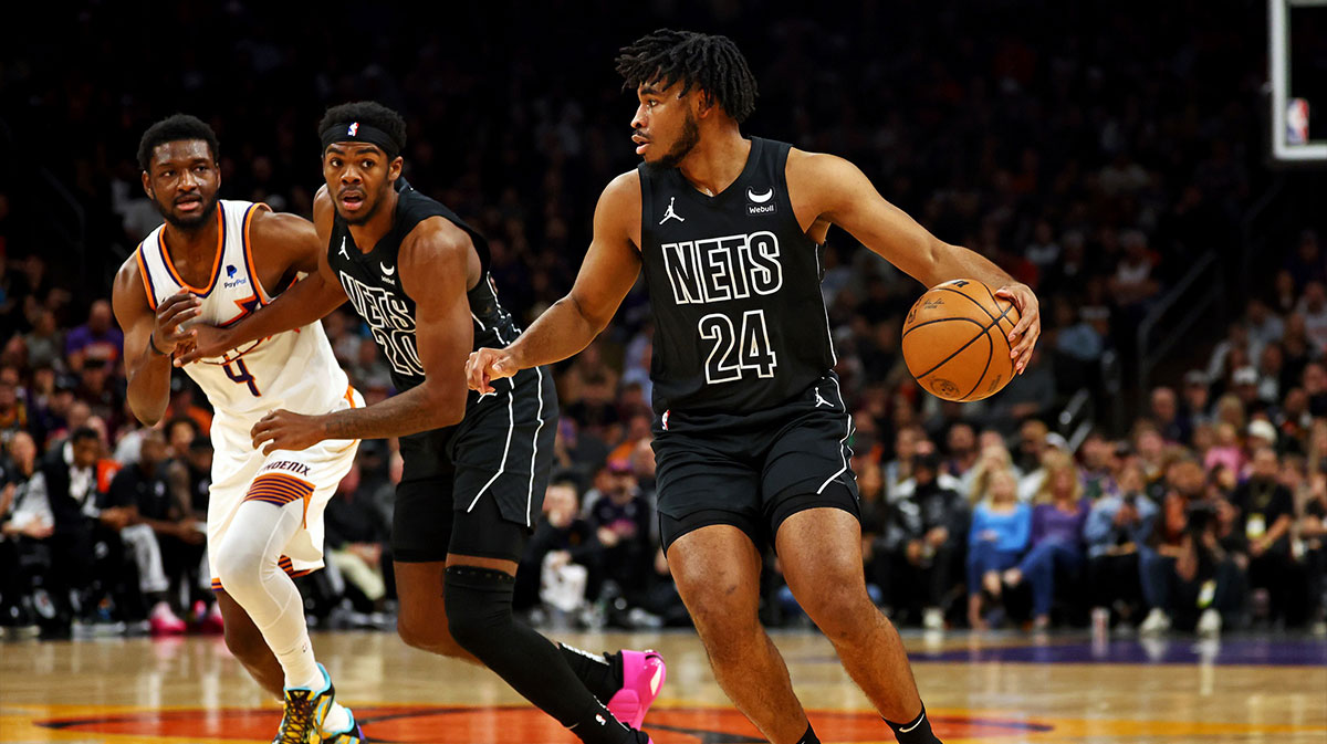 Brooklyn Nets guard Cam Thomas (24) handles the ball during the first quarter of the game against the Phoenix Suns at Footprint Center.