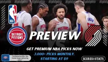 Detroit Pistons and Portland Trail Blazers featured in NBA preview graphic ahead of their upcoming matchup.