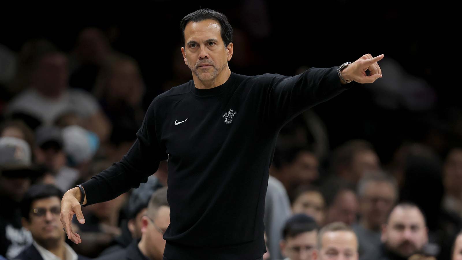 Miami Heat head coach Erik Spoelstra coaches against the Brooklyn Nets during the fourth quarter at Barclays Center.