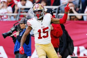 GLENDALE, ARIZONA - JANUARY 5: Wide receiver Jauan Jennings #15 of the San Francisco 49ers celebrates after competing a catch during the first half of an NFL football game against the Arizona Cardinals at State Farm Stadium on January 5, 2025 in Glendale, Arizona. (Photo by Brooke Sutton/Getty Images)