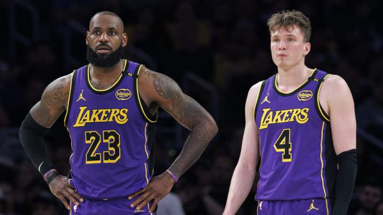 Los Angeles Lakers forwards LeBron James and Dalton Knecht