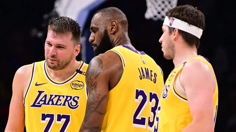 Luka Doncic, Lebron James and Austin Reaves, Lakers
