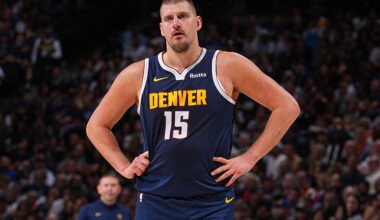 DENVER, CO - OCTOBER 25: Nikola Jokic #15 of the Denver Nuggets looks on during the game against the Phoenix Suns on October 25, 2025 at Ball Arena in Denver, Colorado. NOTE TO USER: User expressly acknowledges and agrees that, by downloading and/or using this Photograph, user is consenting to the terms and conditions of the Getty Images License Agreement. Mandatory Copyright Notice: Copyright 2025 NBAE (Photo by Bart Young/NBAE via Getty Images)