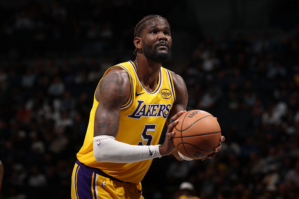 MINNEAPOLIS, MN - OCTOBER 29: Deandre Ayton #5 of the Los Angeles Lakers shoots a free throw during the game against the Minnesota Timberwolves on October 29, 2025 at Target Center in Minneapolis, Minnesota. NOTE TO USER: User expressly acknowledges and agrees that, by downloading and or using this Photograph, user is consenting to the terms and conditions of the Getty Images License Agreement. Mandatory Copyright Notice: Copyright 2025 NBAE (Photo by David Sherman/NBAE via Getty Images)