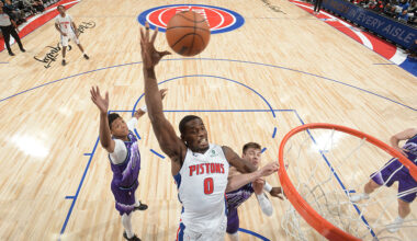 DETROIT, MI - November 5: Jalen Duren #0 of the Detroit Pistons drives to the basket during the game against the Utah Jazz on November 5, 2025 at Little Caesars Arena in Detroit, Michigan. NOTE TO USER: User expressly acknowledges and agrees that, by downloading and/or using this photograph, User is consenting to the terms and conditions of the Getty Images License Agreement. Mandatory Copyright Notice: Copyright 2025 NBAE (Photo by Chris Schwegler/NBAE via Getty Images)