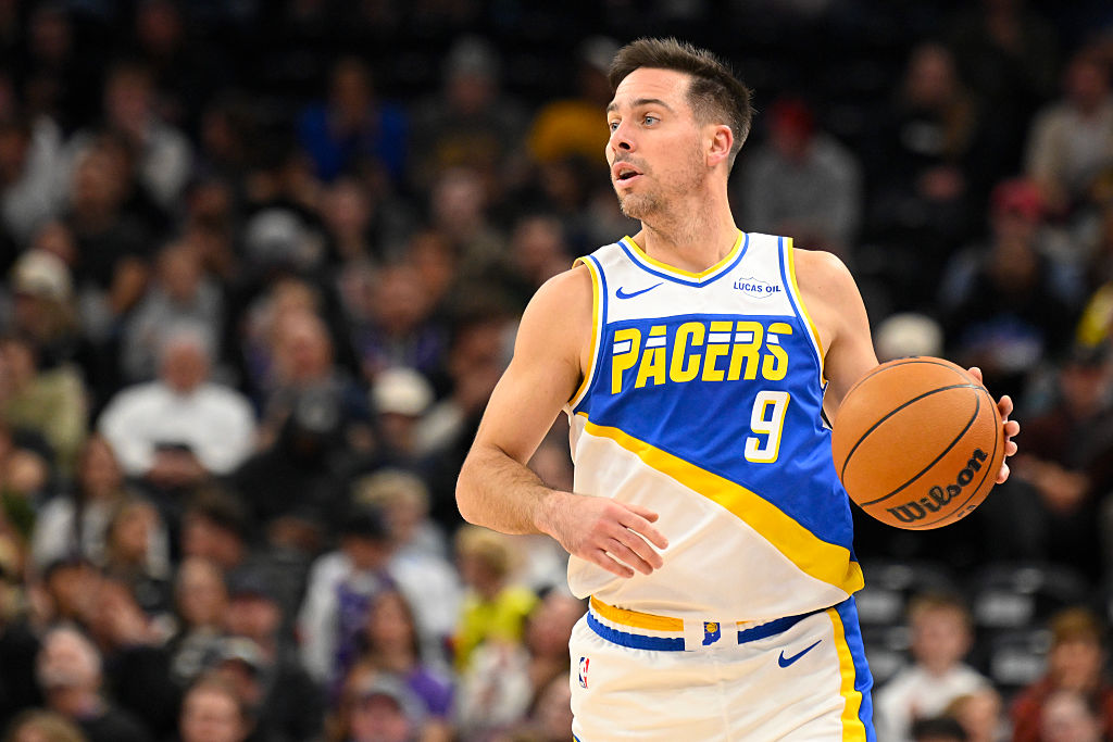 SALT LAKE CITY, UTAH - NOVEMBER 11: T.J. McConnell #9 of the Indiana Pacers in action during the first half of a game against the Utah Jazz at Delta Center on November 11, 2025 in Salt Lake City, Utah. NOTE TO USER: User expressly acknowledges and agrees that, by downloading and or using this photograph, User is consenting to the terms and conditions of the Getty Images License Agreement. (Photo by Alex Goodlett/Getty Images)