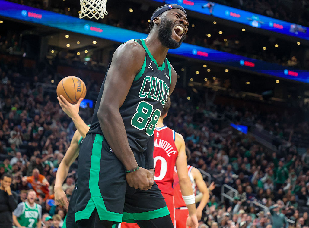 Boston, MA - November 16: Boston Celtics center Neemias Queta reacts after he made a layup and was fouled in the fourth quarter. The Celtics played the Los Angeles Clippers at TD Garden on November 16, 2025. (Photo by Matthew J. Lee/The Boston Globe via Getty Images)