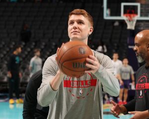 CHARLOTTE, NC - NOVEMBER 28: Kevin Huerter #13 of Chicago Bulls warms up before the game against the Charlotte Hornets on November 28, 2025 at Spectrum Center in Charlotte, North Carolina. NOTE TO USER: User expressly acknowledges and agrees that, by downloading and or using this photograph, User is consenting to the terms and conditions of the Getty Images License Agreement. Mandatory Copyright Notice: Copyright 2025 NBAE (Photo by Kent Smith/NBAE via Getty Images)