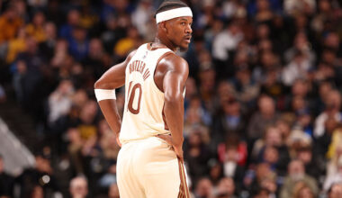 SAN FRANCISCO, CA - NOVEMBER 29: Jimmy Butler III #10 of the Golden State Warriors looks on during the game against the New Orleans Pelicans on November 29, 2025 at Chase Center in San Francisco, California. NOTE TO USER: User expressly acknowledges and agrees that, by downloading and or using this photograph, user is consenting to the terms and conditions of Getty Images License Agreement. Mandatory Copyright Notice: Copyright 2025 NBAE (Photo by Jed Jacobsohn/NBAE via Getty Images)