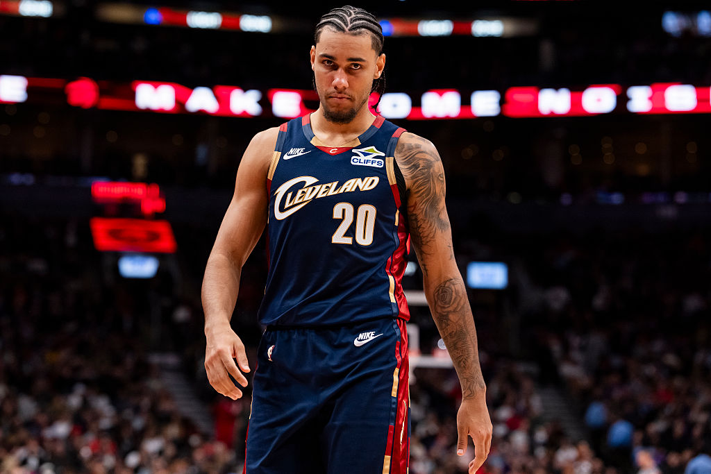 TORONTO, ON - NOVEMBER 24: Jaylon Tyson #20 of the Cleveland Cavaliers looks on against the Toronto Raptors during second half action at Scotiabank Arena on November 24, 2025 in Toronto, Ontario, Canada.
